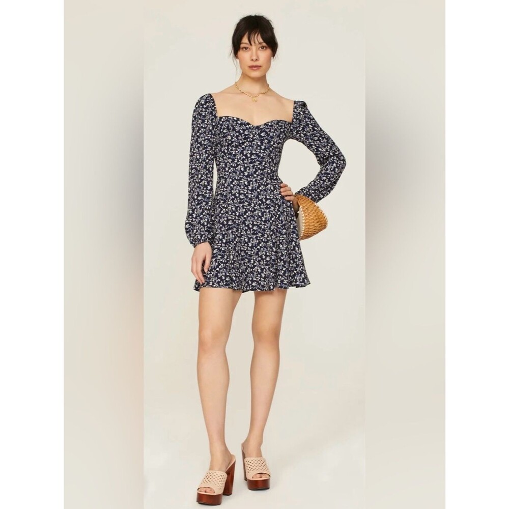 NWT Reformation Mochi Smocked Mini Dress Blue Floral Cottagecore US 10
Large